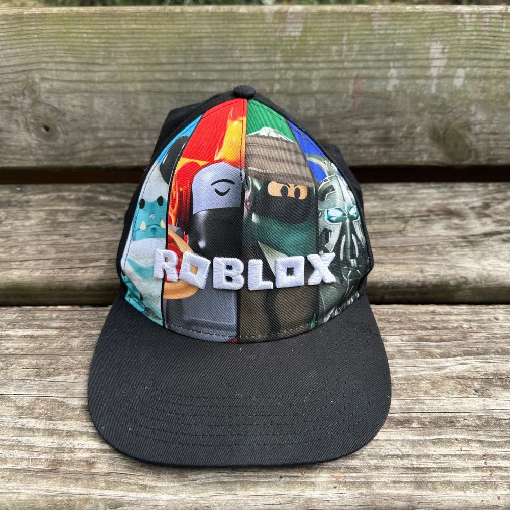 Roblox Kids Graphic Snapback Hat Black Multicolor Character Print Gamercore OSFM